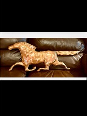 Lg Copper Prancing Horse Wall Hanging, “Statement Piece”-12” x 30”